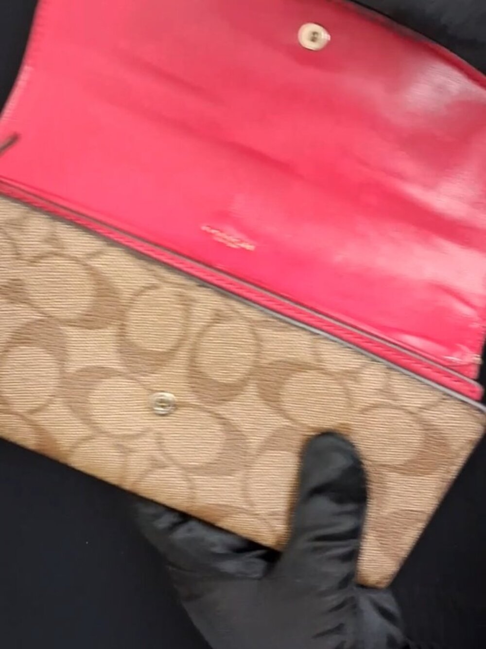 COACH Signature Canvas Pink Leather Flap Continental Wallet - Picture 3 of 14